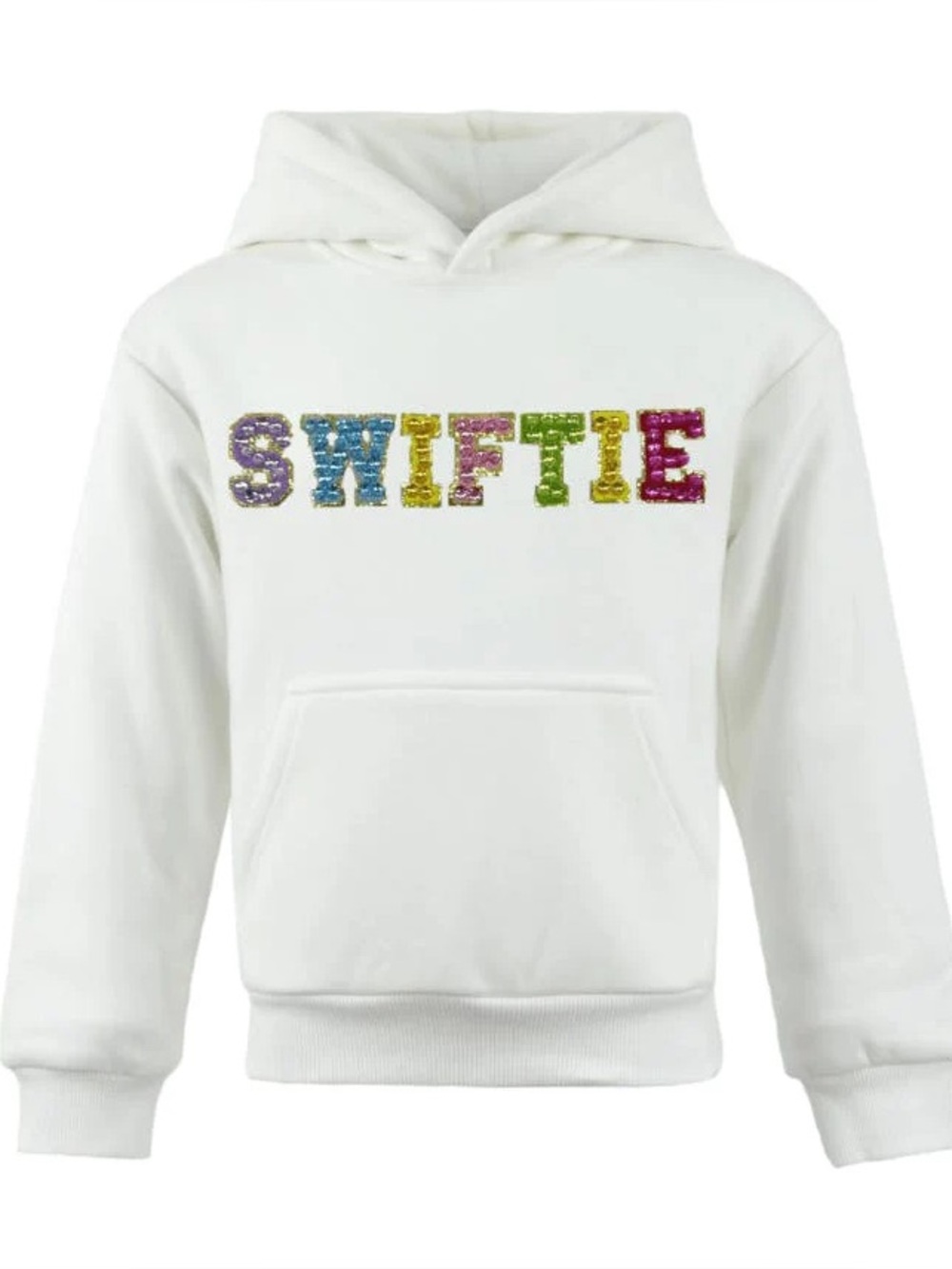 Lola + The Boys White Hoodie with Rainbow Sequin "SWIFTIE"